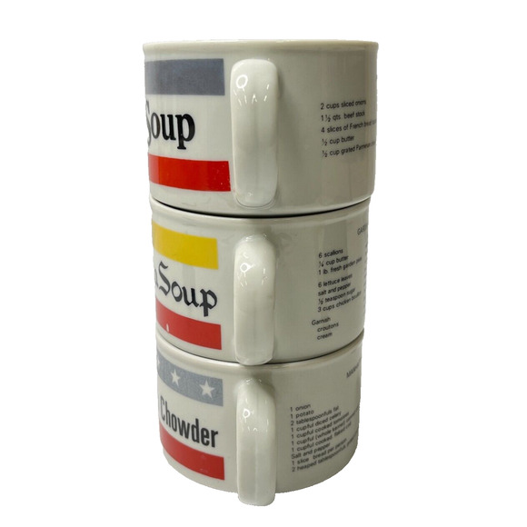 Lot Of 3 Vintage Soup Cups Manhattan Fish Chowder Onion Garden Pea Soup Mugs - Picture 2 of 11